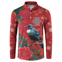 Tui Meri Kirihimete Personalised Button Sweatshirt Pohutukawa Flowers Red Motif - Polynesian Pride