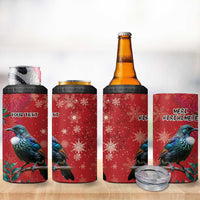 Tui Meri Kirihimete Personalised 4 in 1 Can Cooler Tumbler Pohutukawa Flowers Red Motif - Polynesian Pride
