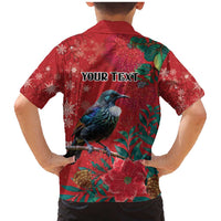 Tui Meri Kirihimete Personalised Family Matching Mermaid Dress and Hawaiian Shirt Pohutukawa Flowers Red Motif - Polynesian Pride