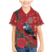 Tui Meri Kirihimete Personalised Family Matching Mermaid Dress and Hawaiian Shirt Pohutukawa Flowers Red Motif - Polynesian Pride