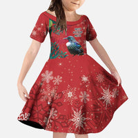 Tui Meri Kirihimete Personalised Family Matching Off Shoulder Maxi Dress and Hawaiian Shirt Pohutukawa Flowers Red Motif - Polynesian Pride