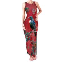 Tui Meri Kirihimete Personalised Family Matching Tank Maxi Dress and Hawaiian Shirt Pohutukawa Flowers Red Motif - Polynesian Pride