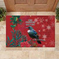 Tui Meri Kirihimete Personalised Rubber Doormat Pohutukawa Flowers Red Motif - Polynesian Pride