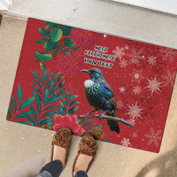 Tui Meri Kirihimete Personalised Rubber Doormat Pohutukawa Flowers Red Motif - Polynesian Pride