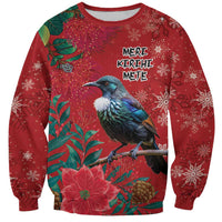Tui Meri Kirihimete Personalised Sweatshirt Pohutukawa Flowers Red Motif - Polynesian Pride