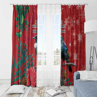 Tui Meri Kirihimete Personalised Window Curtain Pohutukawa Flowers Red Motif - Polynesian Pride