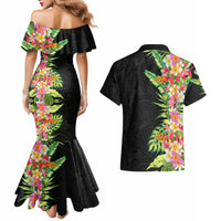 Hawaii Tropical Flowers Tribal Pattern Couples Matching Mermaid Dress and Hawaiian Shirt No1 LT9 - Polynesian Pride