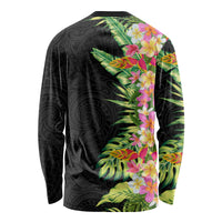 Hawaii Tropical Flowers Tribal Pattern Long Sleeve Shirt No1 LT9 - Polynesian Pride