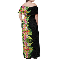 Hawaii Tropical Flowers Tribal Pattern Off Shoulder Maxi Dress No1 LT9 - Polynesian Pride
