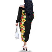 Hawaii Tropical Flowers Tribal Pattern Family Matching Off Shoulder Long Sleeve Dress and Hawaiian Shirt No2 LT9 - Polynesian Pride