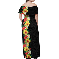 Hawaii Tropical Flowers Tribal Pattern Off Shoulder Maxi Dress No2 LT9 - Polynesian Pride