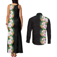 Hawaii Tropical Flowers Tribal Pattern Couples Matching Tank Maxi Dress and Long Sleeve Button Shirt No3 LT9 - Polynesian Pride