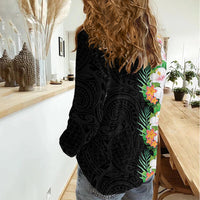 Hawaii Tropical Flowers Tribal Pattern Women Casual Shirt No3 LT9 - Polynesian Pride