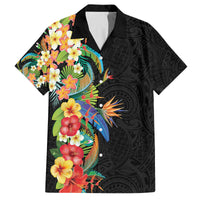 Hawaii Tropical Flowers Tribal Pattern Family Matching Tank Maxi Dress and Hawaiian Shirt No5 LT9 Dad's Shirt - Short Sleeve Black - Polynesian Pride