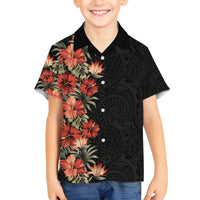 Hawaii Tropical Flowers Tribal Pattern Family Matching Puletasi and Hawaiian Shirt No6 LT9 Son's Shirt Black - Polynesian Pride