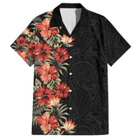 Hawaii Tropical Flowers Tribal Pattern Family Matching Short Sleeve Bodycon Dress and Hawaiian Shirt No6 LT9 Dad's Shirt - Short Sleeve Black - Polynesian Pride