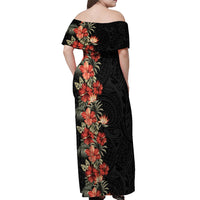 Hawaii Tropical Flowers Tribal Pattern Off Shoulder Maxi Dress No6 LT9 - Polynesian Pride
