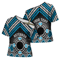 Personalised Aotearoa Niho Taniwha Motif Cross Shoulder Shirt Blue Style - Polynesian Pride