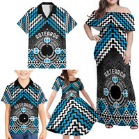 Personalised Aotearoa Niho Taniwha Motif Family Matching Off Shoulder Maxi Dress and Hawaiian Shirt Blue Style LT9 - Polynesian Pride