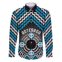Personalised Aotearoa Niho Taniwha Motif Family Matching Puletasi and Hawaiian Shirt Blue Style LT9 Dad's Shirt - Long Sleeve Blue - Polynesian Pride