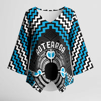 Personalised Aotearoa Niho Taniwha Motif Kimono Sleeve Blouse Blue Style - Polynesian Pride