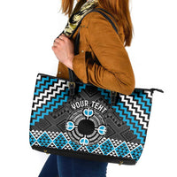 Personalised Aotearoa Niho Taniwha Motif Leather Tote Bag Blue Style LT9 Blue - Polynesian Pride