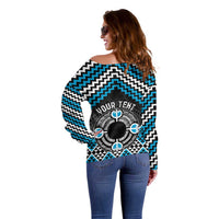 Personalised Aotearoa Niho Taniwha Motif Off Shoulder Sweater Blue Style