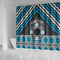Personalised Aotearoa Niho Taniwha Motif Shower Curtain Blue Style