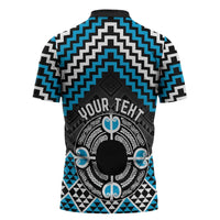 Personalised Aotearoa Niho Taniwha Motif Zipper Polo Shirt Blue Style - Polynesian Pride