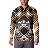 Personalised Aotearoa Niho Taniwha Motif Button Sweatshirt Gold Style LT9 - Polynesian Pride