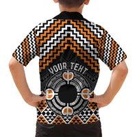 Personalised Aotearoa Niho Taniwha Motif Family Matching Off Shoulder Short Dress and Hawaiian Shirt Gold Style