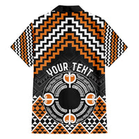 Personalised Aotearoa Niho Taniwha Motif Family Matching Off Shoulder Short Dress and Hawaiian Shirt Gold Style