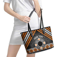 Personalised Aotearoa Niho Taniwha Motif Leather Tote Bag Gold Style LT9 - Polynesian Pride