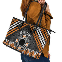 Personalised Aotearoa Niho Taniwha Motif Leather Tote Bag Gold Style LT9 - Polynesian Pride