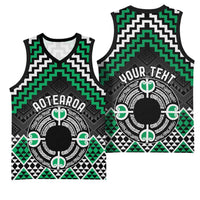 Personalised Aotearoa Niho Taniwha Motif Basketball Jersey Green Style - Polynesian Pride