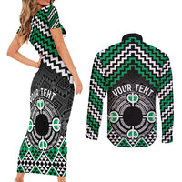 Personalised Aotearoa Niho Taniwha Motif Couples Matching Short Sleeve Bodycon Dress and Long Sleeve Button Shirt Green Style LT9 - Polynesian Pride