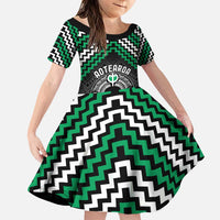 Personalised Aotearoa Niho Taniwha Motif Family Matching Puletasi and Hawaiian Shirt Green Style LT9 Daughter's Dress Green - Polynesian Pride