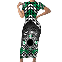 Personalised Aotearoa Niho Taniwha Motif Family Matching Short Sleeve Bodycon Dress and Hawaiian Shirt Green Style