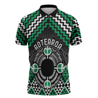 Personalised Aotearoa Niho Taniwha Motif Zipper Polo Shirt Green Style - Polynesian Pride