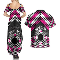 Personalised Aotearoa Niho Taniwha Motif Couples Matching Summer Maxi Dress and Hawaiian Shirt Pink Style LT9 - Polynesian Pride