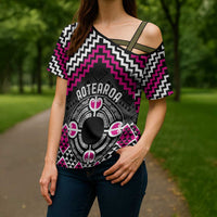Personalised Aotearoa Niho Taniwha Motif Cross Shoulder Shirt Pink Style - Polynesian Pride