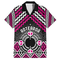 Personalised Aotearoa Niho Taniwha Motif Family Matching Off Shoulder Maxi Dress and Hawaiian Shirt Pink Style LT9 Dad's Shirt - Short Sleeve Pink - Polynesian Pride