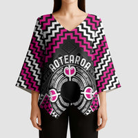 Personalised Aotearoa Niho Taniwha Motif Kimono Sleeve Blouse Pink Style - Polynesian Pride