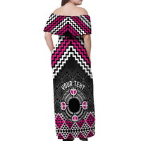 Personalised Aotearoa Niho Taniwha Motif Off Shoulder Maxi Dress Pink Style