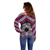 Personalised Aotearoa Niho Taniwha Motif Off Shoulder Sweater Pink Style