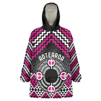 Personalised Aotearoa Niho Taniwha Motif Wearable Blanket Hoodie Pink Style
