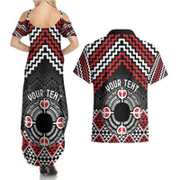Personalised Aotearoa Niho Taniwha Motif Couples Matching Summer Maxi Dress and Hawaiian Shirt Red Style LT9 - Polynesian Pride
