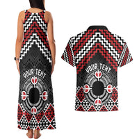 Personalised Aotearoa Niho Taniwha Motif Couples Matching Tank Maxi Dress and Hawaiian Shirt Red Style LT9 - Polynesian Pride