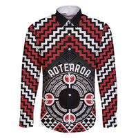 Personalised Aotearoa Niho Taniwha Motif Family Matching Off Shoulder Maxi Dress and Hawaiian Shirt Red Style LT9 Dad's Shirt - Long Sleeve Red - Polynesian Pride