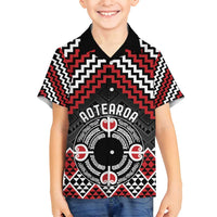 Personalised Aotearoa Niho Taniwha Motif Family Matching Puletasi and Hawaiian Shirt Red Style LT9 Son's Shirt Red - Polynesian Pride